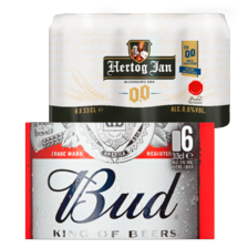 Hertog Jan blik bier, 0.0%, grand pilsener of Bud bier